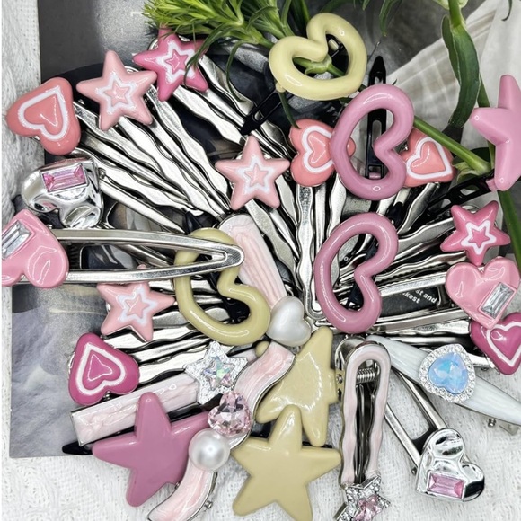 25 silver star heart crystal hair clips accessories festival rave club y2k girl main image 6